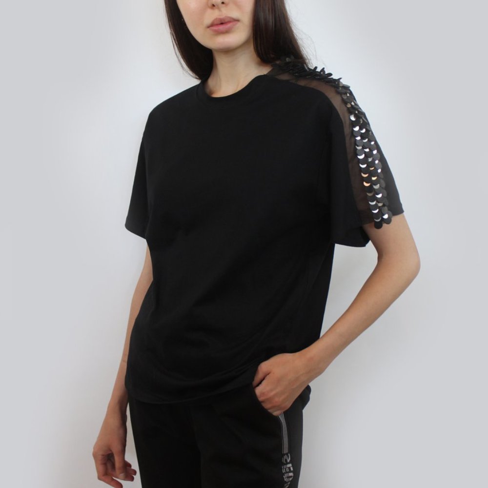 One Shoulder Disc & Mesh Trim Top T-2699